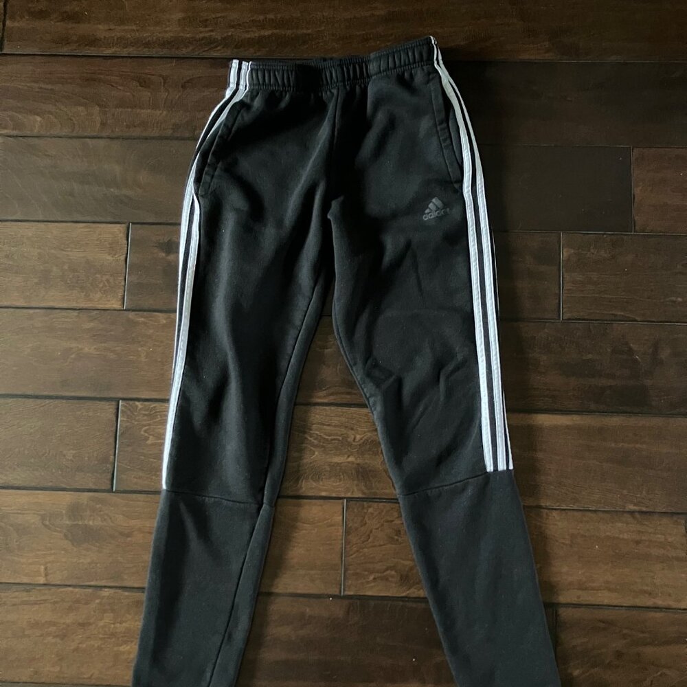 Adidas Fleece Sweatpants Black & White - Men's Small / Youth 14/16 Used